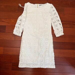 Eliza J White Eyelet Shift Dress with Three-Quarter Sleeves